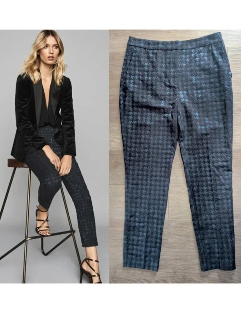 REISS | Laura Houndstooth Checked Trousers